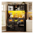 Kuchenschranke (120 x 40 x 181.7 cm), Hochschrank mit USB-Anschluss, multifunktionaler Stauraum fur Kuche Esszimmer, Sideboards mit Glasturen und LED-Beleuchtung, Schwarz