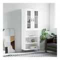 Highboard Weiss 69,5x34x180 cm Holzwerkstoff Stauraumschrank mit Tueren und Metallfuessen modern Fuer Wohnzimmer und Flur