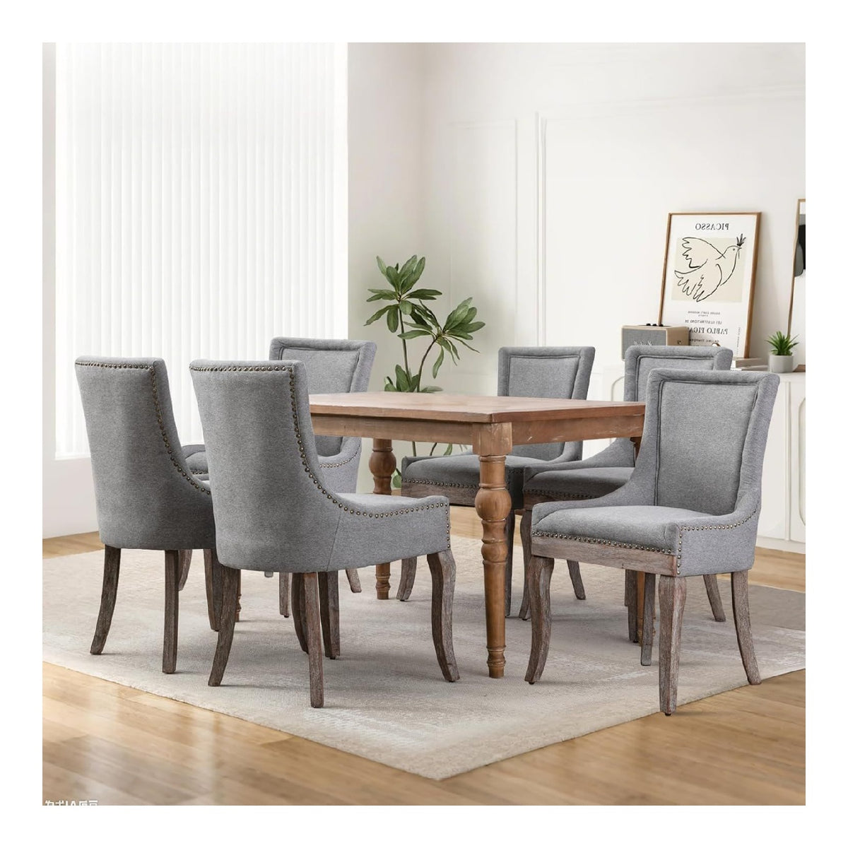 SoarFlash Polsterstuhlen fur Esszimmer, Wolkenvelours mit Nietenbesatz, eleganter abgestufter gebogener Holzfu , geeignet fur Kuche und Esszimmer, Set aus 6, Grau