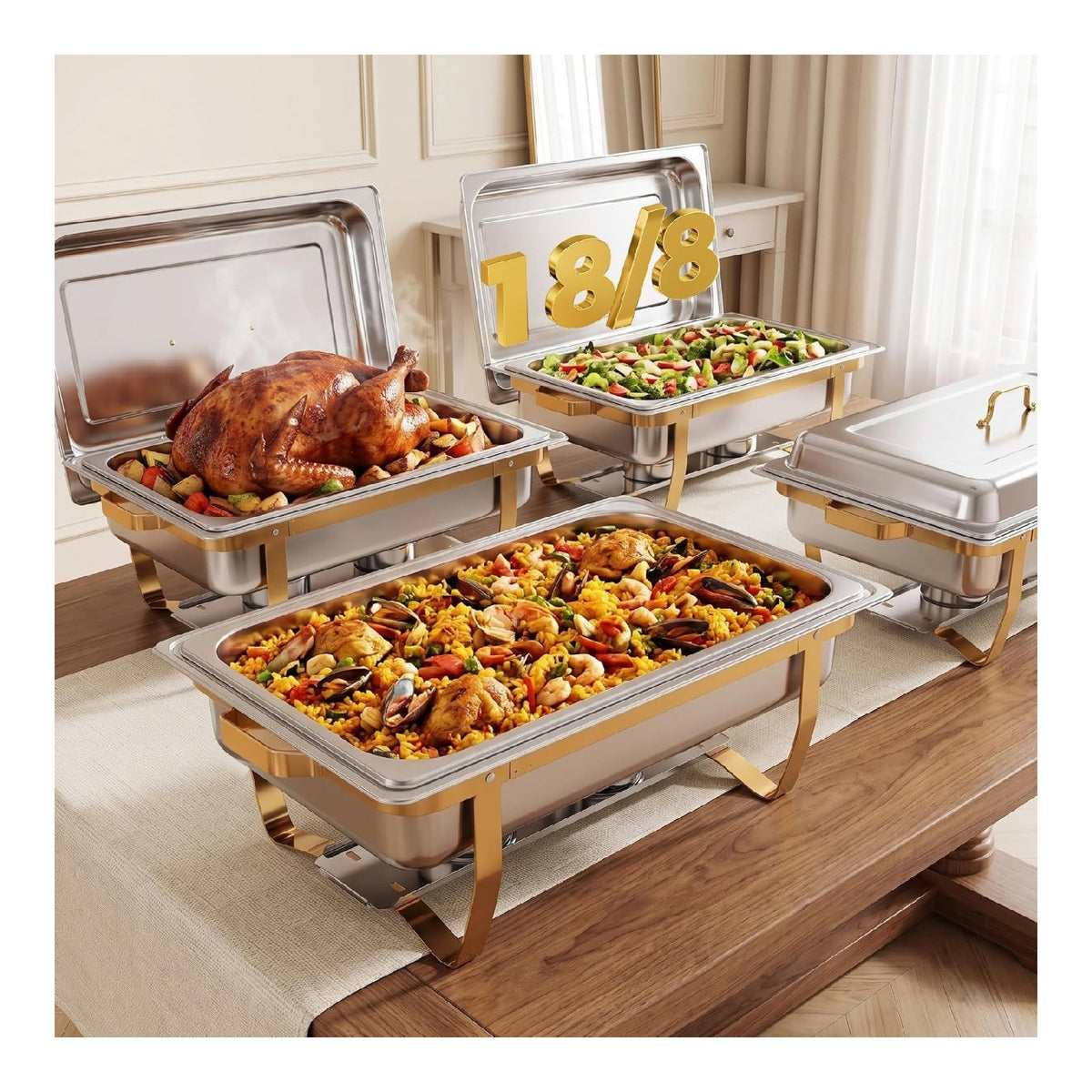 18/8(304) Edelstahl Chafing Dish Buffet Set 4-teilig, 9L