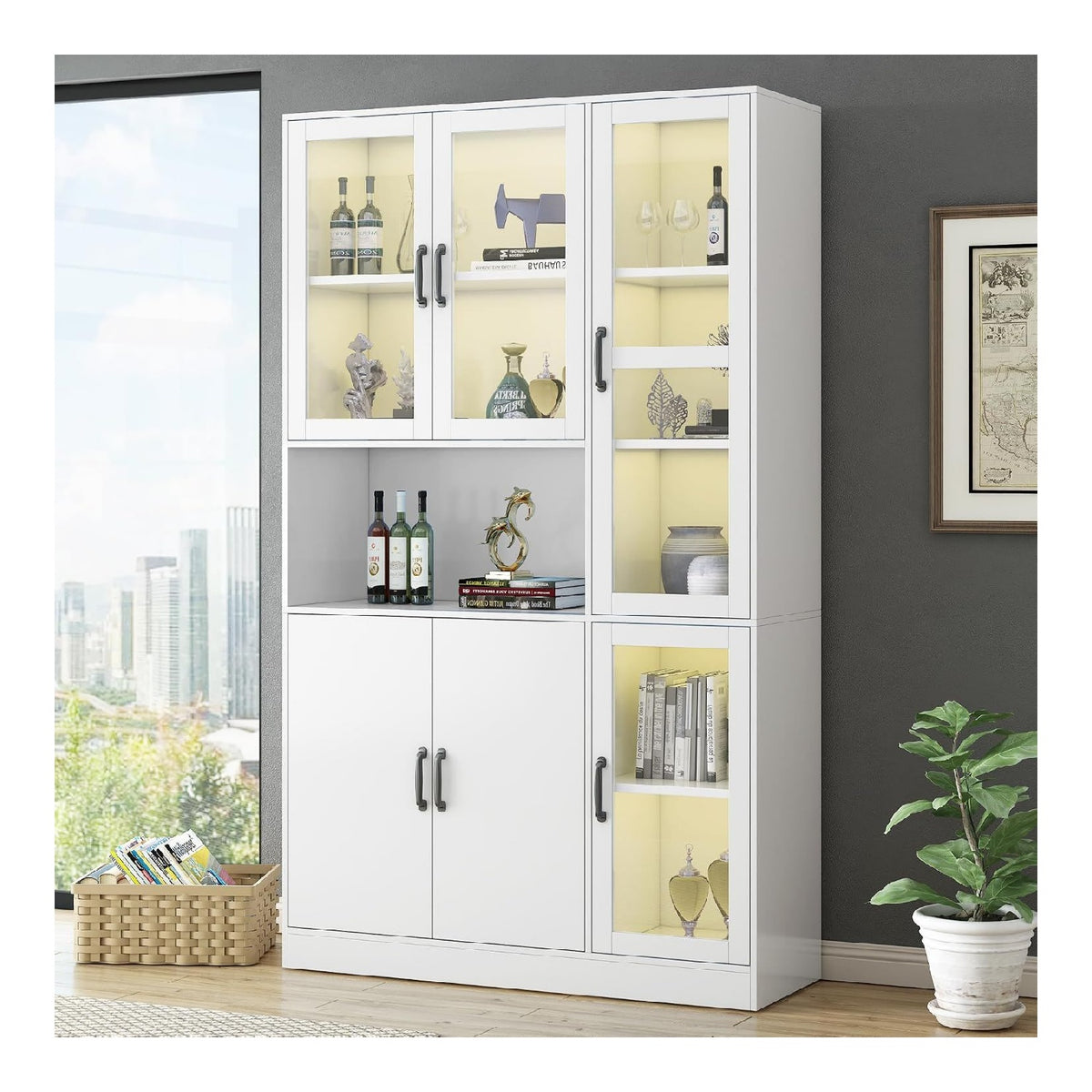 Moderne Vitrine mit LED Beleuchtung, Glasvitrine Stehend fur Sammlerstucke