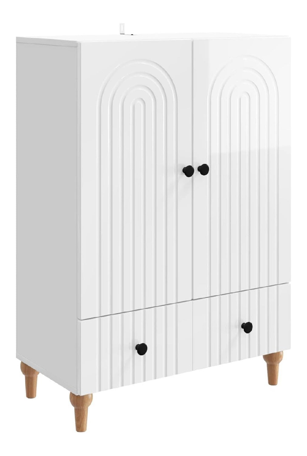 Sideboard Wohnzimmer 66 x 34,5 x 95 cm Hochglanz Wei Holzwerkstoff mit 2 Turen und Schublade