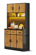 Kuchenhochschrank, hoher Kuchenschrank 100 x 40 x 180 cm, Schwarz, MDF Vorratsschrank mit 6 Turen und 3 Schubladen, APP-LED, Steckdosenleiste, als Stauraumlosung fur Kuche und Apartment