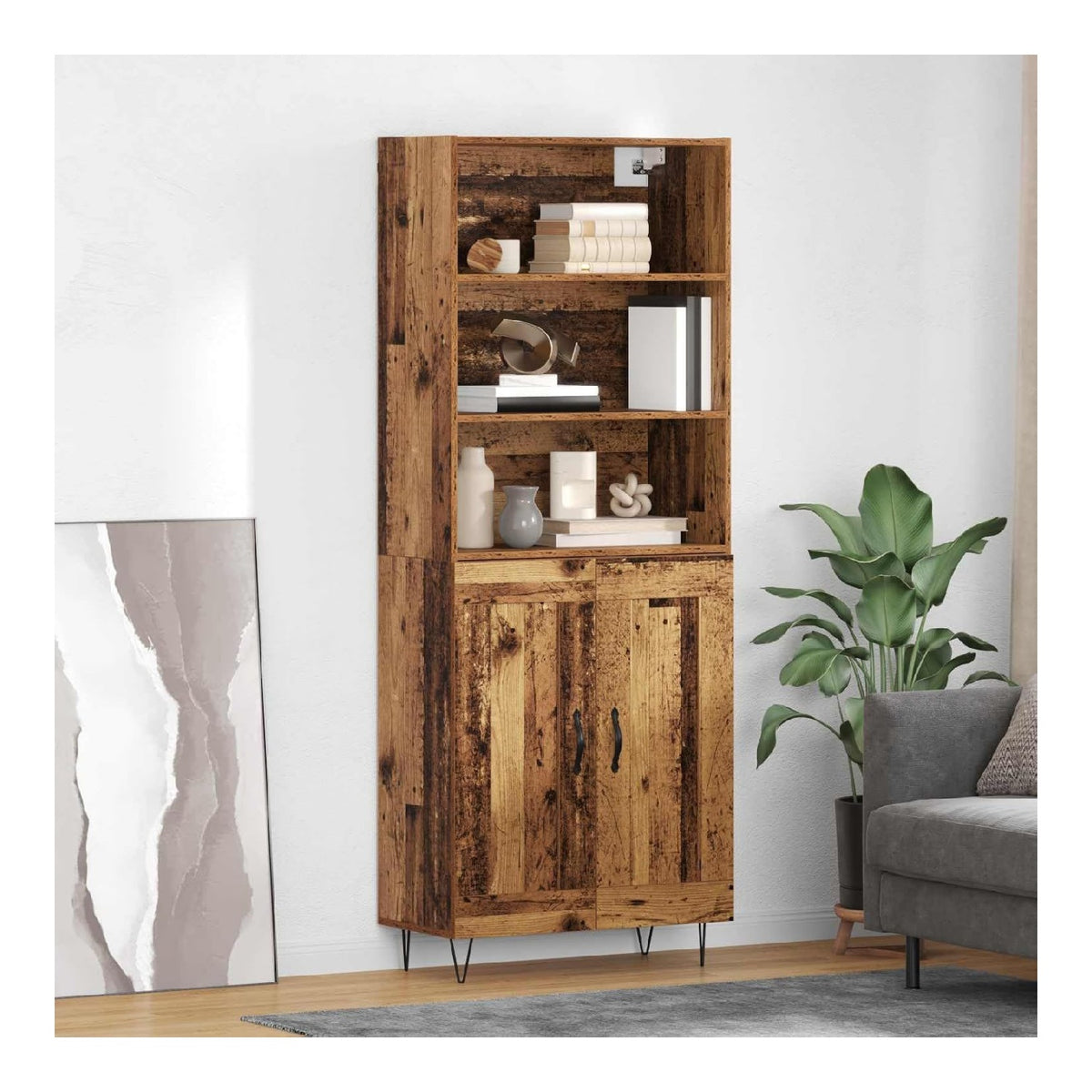 Highboard 2-teilig aus Altholz Holzwerkstoff mit viel Stauraum und Haarnadelbeinen modernes Sideboard Cabinet fur ESS- und Wohnzimmer als Kitchen Storage Cabinet und Buffet Cabinet mit