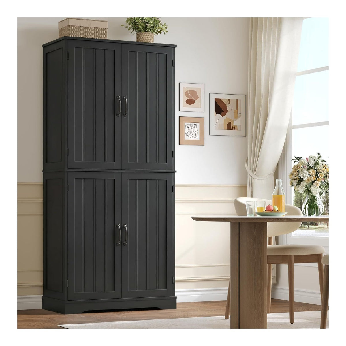 Kuchenschrank, 180cm Hochschrank Kuchenbuffet, Buffetschrank Schwarz