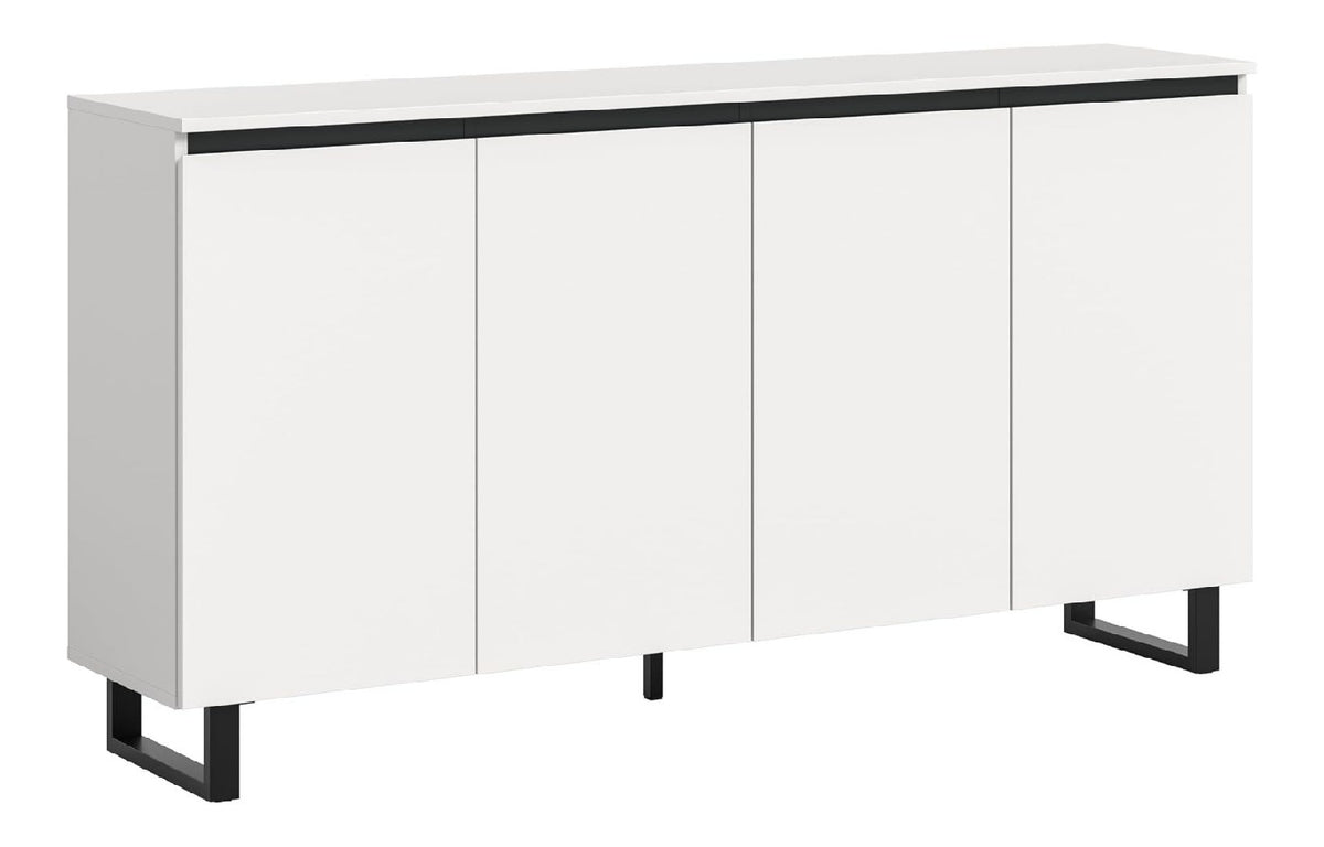 Sideboard Tomea, Kommode, Schrank, mit 4 Turen & 8 Fachern, hohenverstellbare Einlegeboden, Breite ca. 160 cm, Wei Melamin mit Schwarz, FSC-Zertifiziert, Made in EU