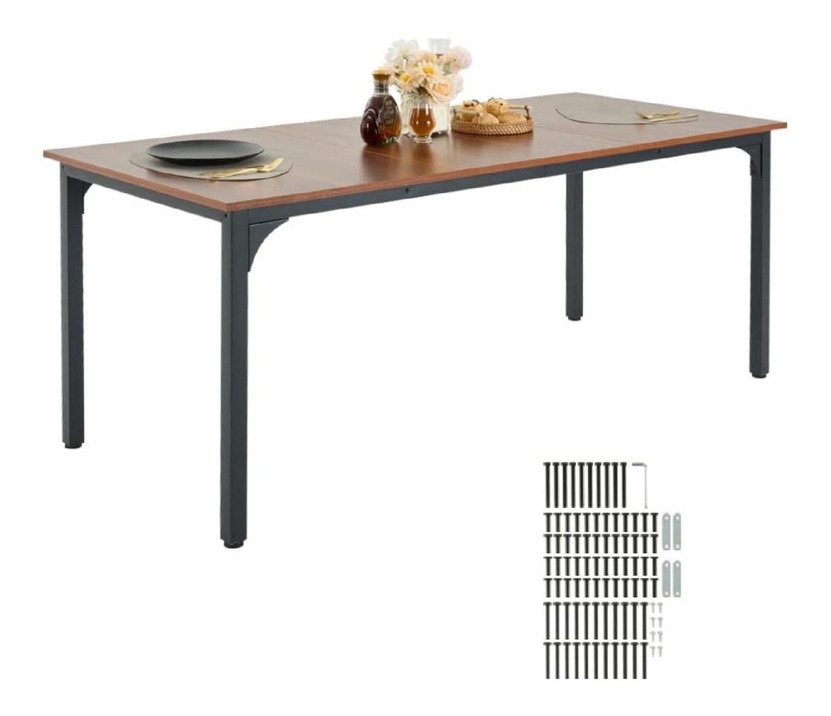 Rechteckiger Esstisch Kuchentisch Holztisch (180 cm / 136,1 kg belastbar) fur 6-8 Personen, Bauernhaus-Esszimmermobel mit Eisenbeinen, fur Kuche zu Hause Wohnzimmer, braun (nur Tisch)