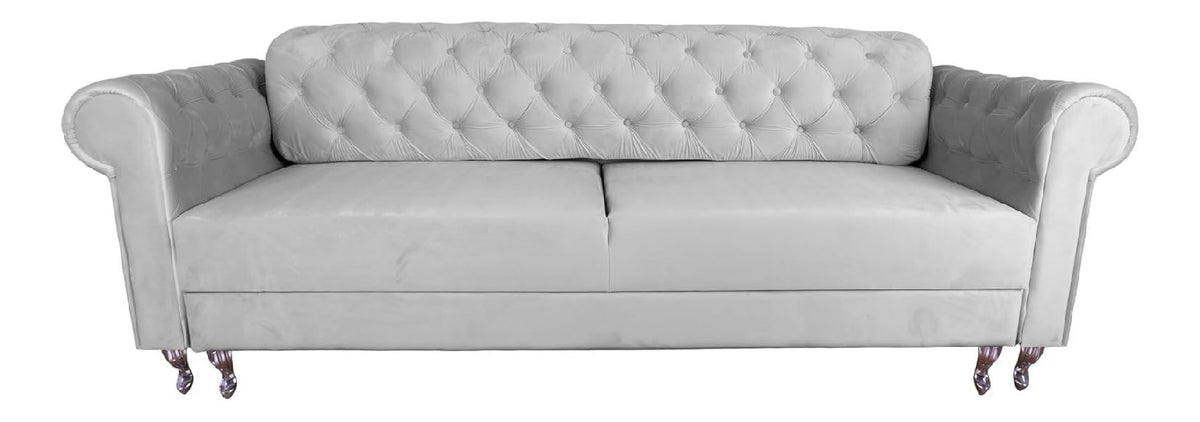 Meble Ares Chesterfield Sofa Benetto - Schlafsofa - Couch mit Schlaffunktion - Sofa mit Bettkasten - Stoff - Hellgrau