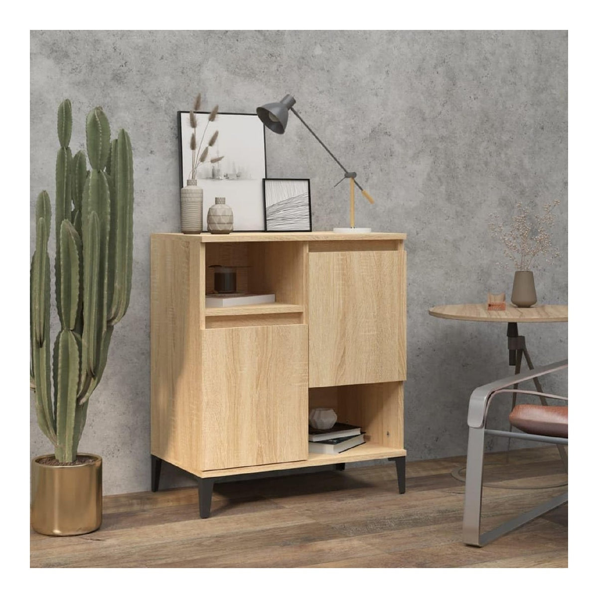 Sideboard fur Esszimmer, Sonoma-Eiche, 60 x 35 x 70 cm, mehrschichtiges Holz, klassischer Schrank fur Wohnzimmer, Buffet, robuste Arbeitsplatte, seitlicher Schrank, Ausstellungsrahmen
