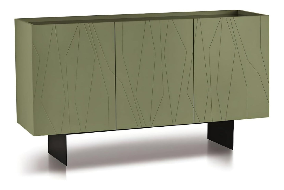 Mono Viro Anrichte mit 3 Turen, modern, verspiegelt, bereits montiert, 169 x 50 cm x 89 cm (2 Fu e aus schwarz lackiertem Metall, grun/rauchgrau)
