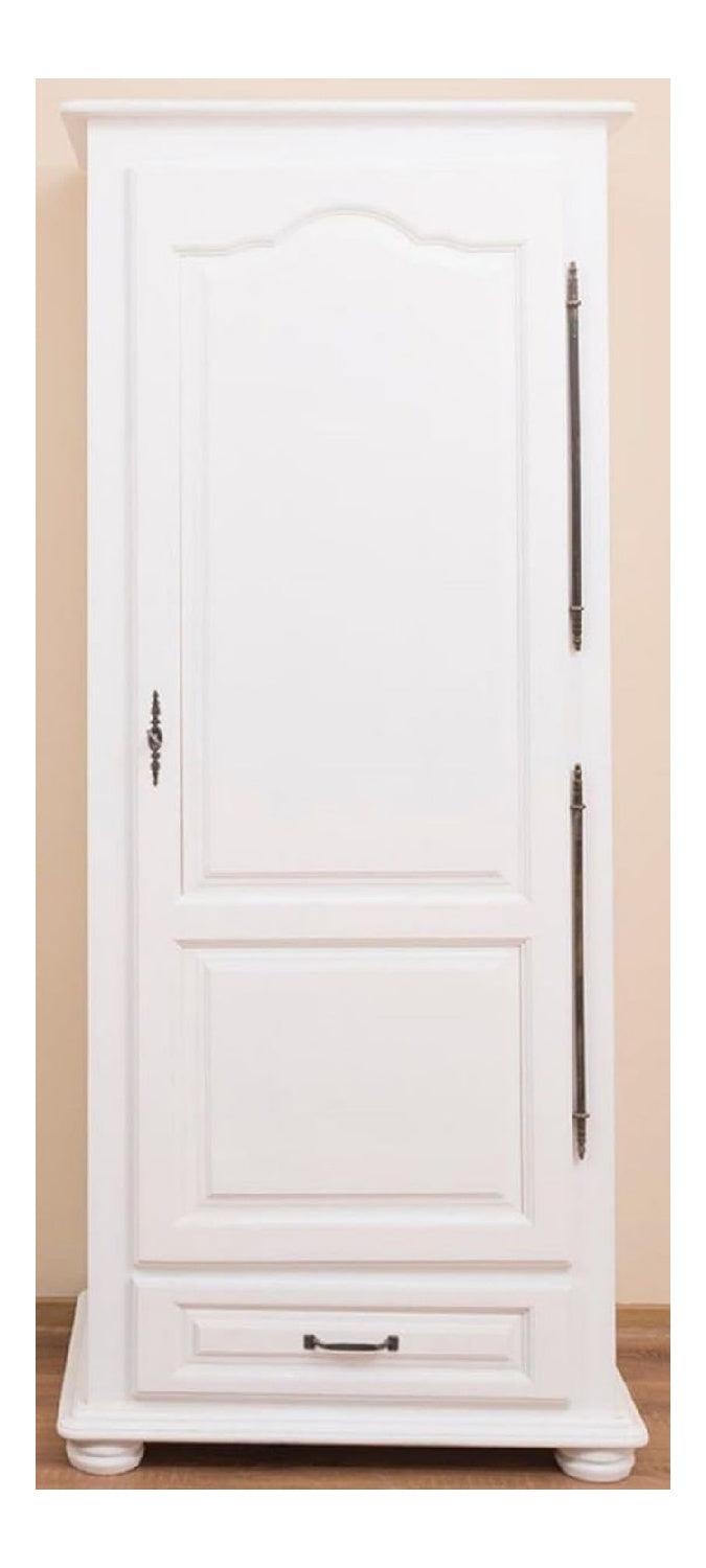 Landhausstil Schlafzimmerschrank/Kleiderschrank mit Tur und Schublade Wei 79,5 x 54 x H. 186 cm - Schlafzimmermobel