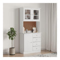 Highboard ALTA WeiAY Massivholz Kiefer 77x35x165 cm Sideboard Buffet Cabinet mit Stauraum fur Wohnzimmer und Esszimmer, Kuchen Sideboard mit Schubladen und Glasturen
