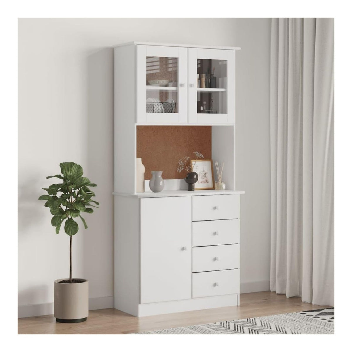 Highboard ALTA WeiAY Massivholz Kiefer 77x35x165 cm Sideboard Buffet Cabinet mit Stauraum fur Wohnzimmer und Esszimmer, Kuchen Sideboard mit Schubladen und Glasturen