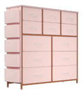 Kommode, Schrank, 12 Stoffschubladen mit Griffen, Metallgestell, Industrie-Design, fur Flur, Wohnzimmer, Schlafzimmer, Kuche & Buro, Rosa