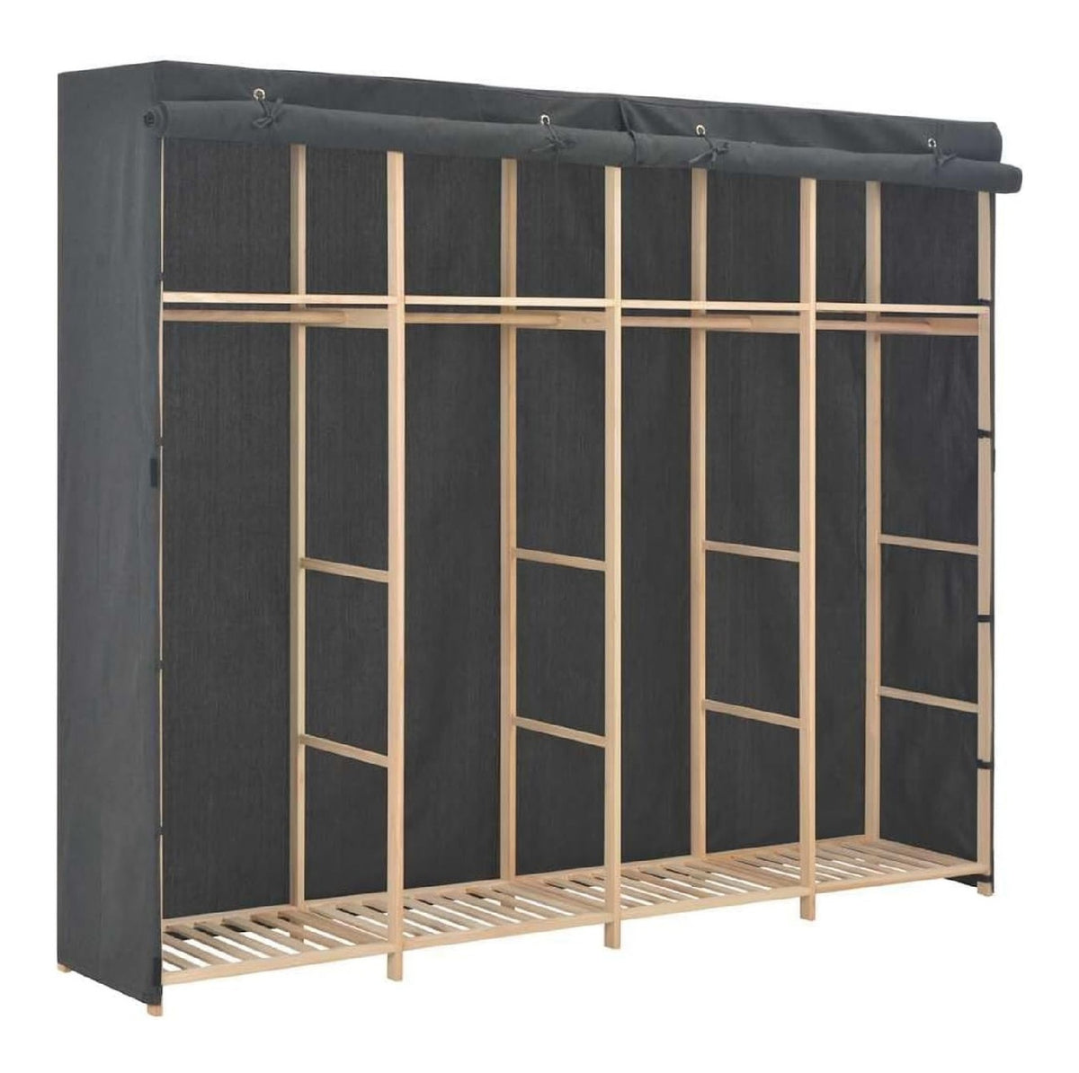 Kleiderschrank Grau mit Stoffbezug und offenen Fachern fur die Aufbewahrung, Stoff Kleiderschrank Grau in den Ma en 200x40x170 cm