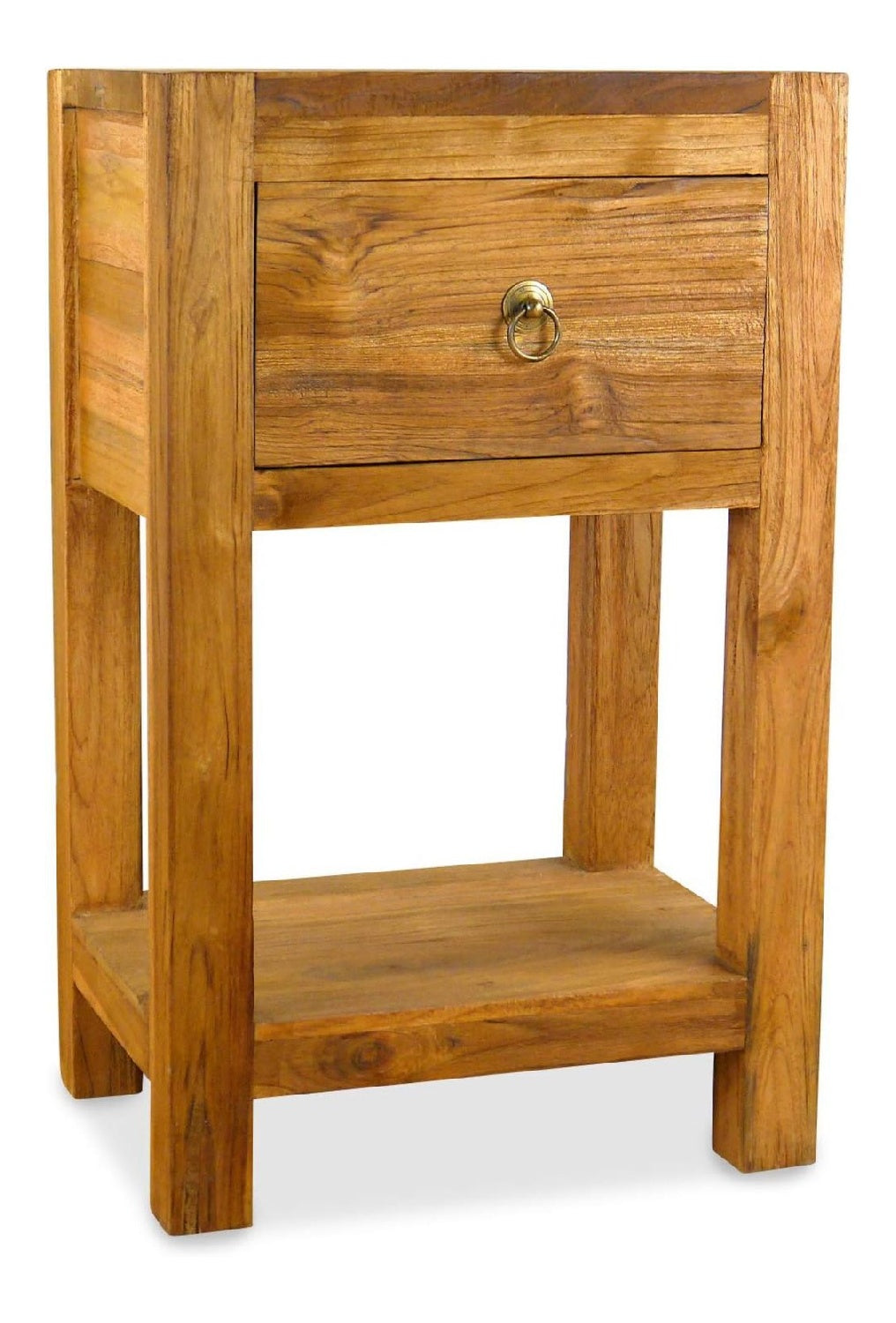 Asiatischer Nachttisch aus Massivholz - 40x30x65cm - Beistelltisch Holz nachhaltig, recyceltes & versiegeltes Teakholz, hergestellt in Handarbeit aus Java