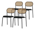 Esszimmerstuhle 4er Set, Schwarz, Kuchenstuhl mit Rattan Ruckenlehne, Gepolsterte Stuhle mit gebogener Netzrucke, Rattanstuhl mit Stahlbeinen, Polsterstuhle Akzentstuhle fur Esszimmer Kuche