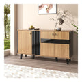 Su & Chan Legence Sideboard Wohnzimmer 140cm Breit, Aufbewahrungsschrank Kuche mit Turen, Sideboard Schlafzimmer mit Glas und LED-Licht, Schrank fur Zuhause Buro Flur, Schwarz Holz Optik