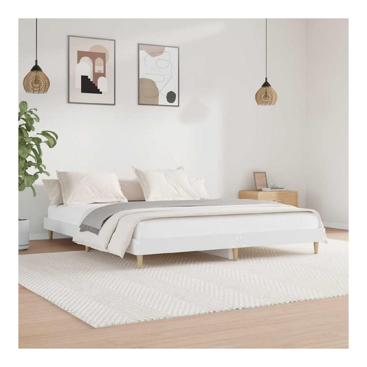 Bettgestell Wei 120x200 cm, Holzwerkstoff, stabiles Plattformbett mit Sperrholzlatten, langlebiges Schlafzimmermobel fur erholsamen Schlaf