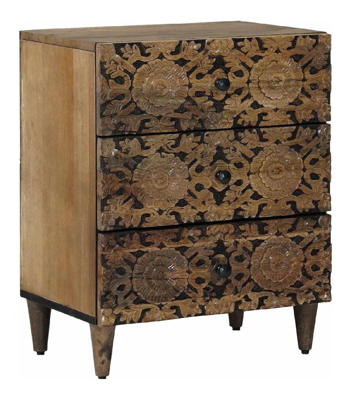 Nachttisch Massivholz Mango 3 Schubladen Braun 50x33x60 cm