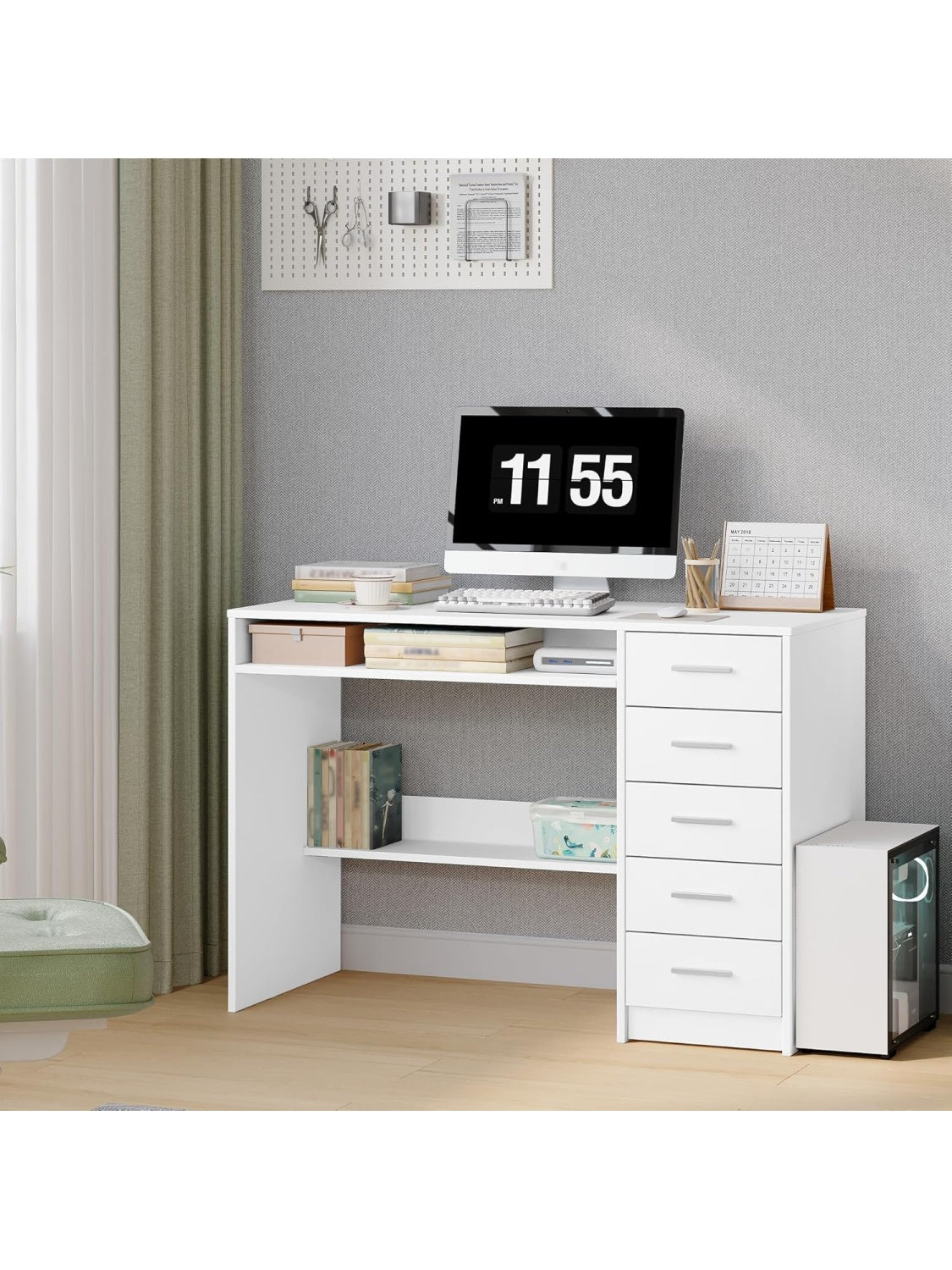 Schreibtisch 108 x 50 cm mit funf Schubladen in Weiss