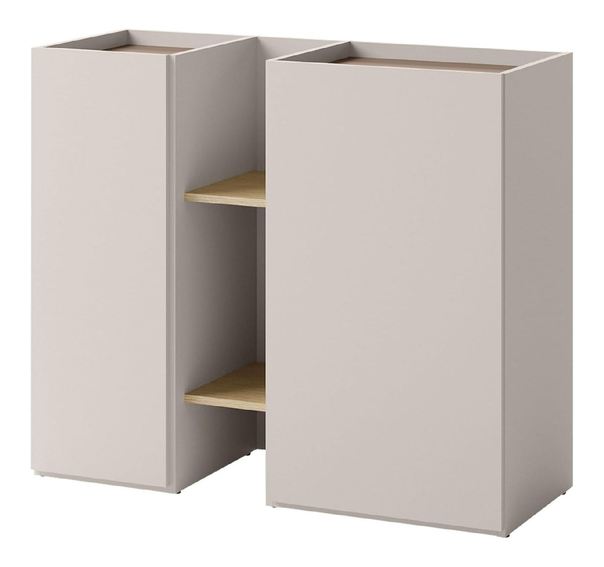 Kommode Sigma 2D SG07 mit 2 Turen und 2 offenen Regalen, innen 4 Facher, Turkommode, Highboard, Anrichte, Sideboard (Cashmere/Truffel + Eiche Hell)