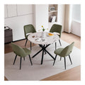 Esstisch und Stuhlset, 100 cm Runder MDF Esstisch, 4 Gepolsterte Kuchenstuhle aus Cord mit Hohlruckenlehne, fur Esszimmer, Wohnzimmer, Kuche (Marmormuster-BK + Grun)
