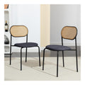 Rattan-Esszimmerstuhle aus der Mitte des Jahrhunderts, moderne Esszimmerstuhle mit gepolsterter Sitzflache und Metallbeinen, fur Esszimmer, Wohnzimmer, Kuche, Restaurant (Schwarz + Natur)