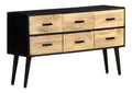 Sideboard aus massivem Mangoholz 110x33x64 cm mit 6 Schubladen, pulverbeschichtete Eisenbeine, stabiles Kuchenmobel, ideal als Buffet und Wohnzimmer Schrank