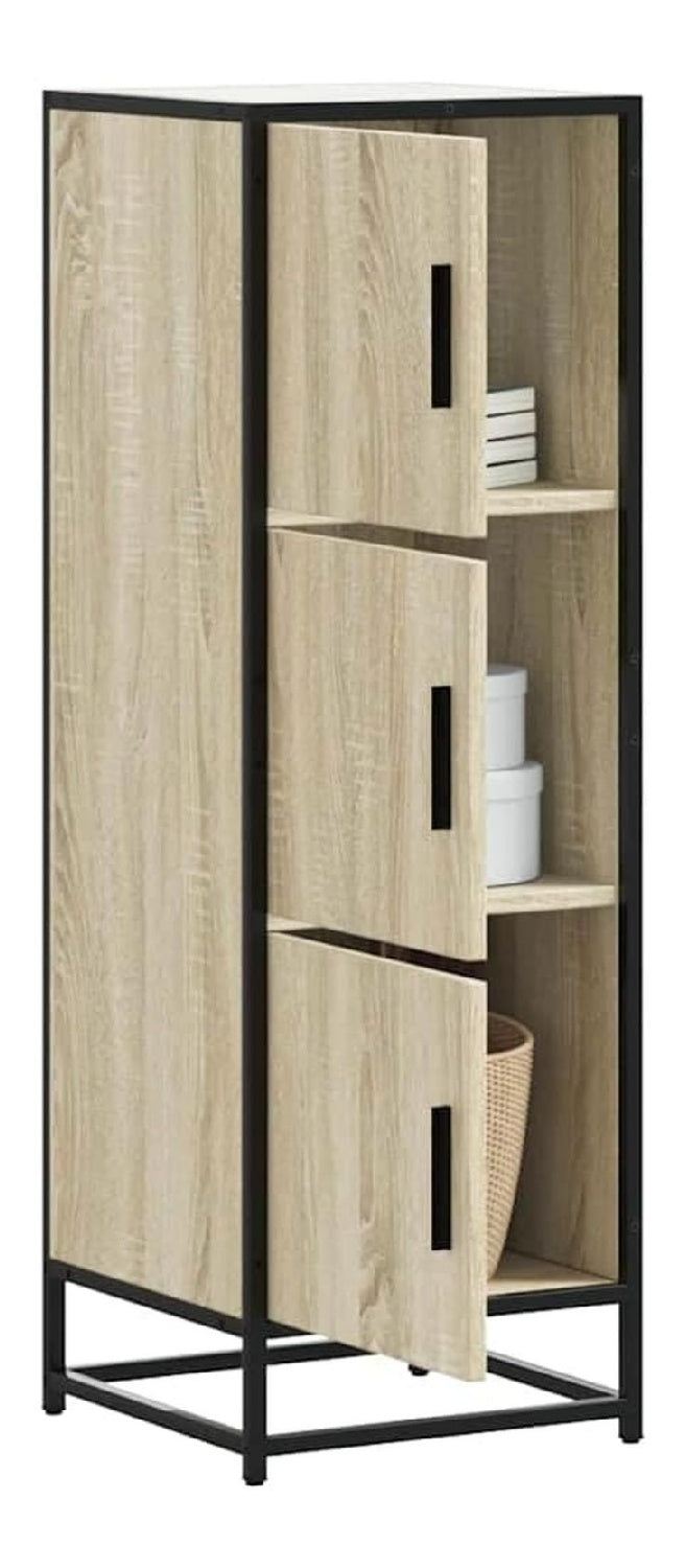 Highboard Sonoma-Eiche 35,5x35x106,5 cm Holzwerkstoff Metall Stauraum Kommode mit 3 Fachern und ergonomischen Griffen fur Wohnzimmer, Esszimmer, Flur, Buro, langlebig und stabil