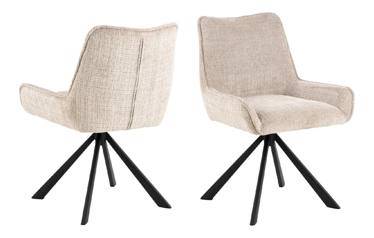 AC Design Furniture Selma Esszimmerstuhl, Juto Stoff beige, 4 Stern Gestell matt schwarz rau pulverbeschichtet Stahl mit drehfunktion und Reissverschluss, Colli 2 Stuck