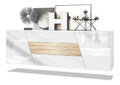 Sideboard Houston, Made in Germany, hangende Kommode mit 2 Turen & 3 Schubladen, Korpus Wei matt, Fronten Wei Hochglanz, mittlere Schublade Eiche Natur (178 x 57,5 x 38,5 cm)