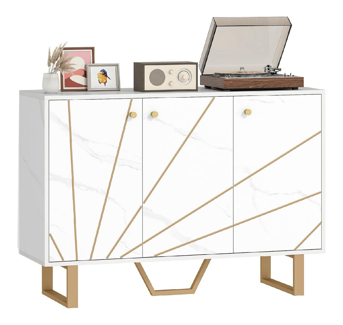 Sideboard mit verstellbaren Regalboden, Wei -Marmor-Optik