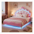 Kinderbett Polsterbett 140x200, Kinderbett Madchen Doppelbett mit Led Polsterbett Prinzessin Jugendbetten mit Gepolstertes Led Kopfteil und Lattenrost,PU,ohne Matratze (Rosa, 140x200cm)
