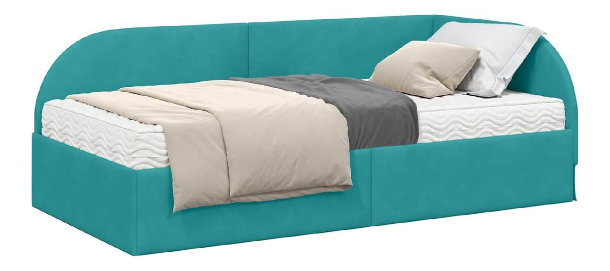 Eckbettgestell mit Matratze und Kopfteil 100x200 cm, Modernes Samtbett Einzelbett fur Schlafzimmer und Gastezimmer, Polsterbett mit Schaumstoffmatratze, Turkis