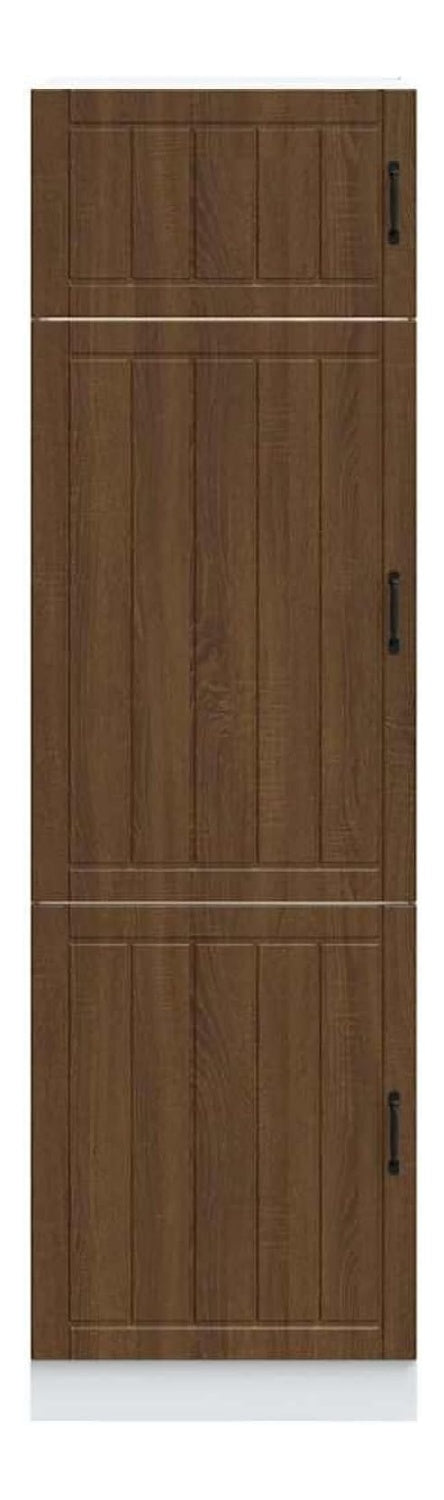 Kuchenschrank Lucca, 60 x 57 x 207 cm, Braun Eichen-Optik, Holzwerkstoff mit verstellbaren Fu en, wandmontierbar, bis 75 kg belastbar - Geschirr- & Vorratsschrank fur kleine Kuchen