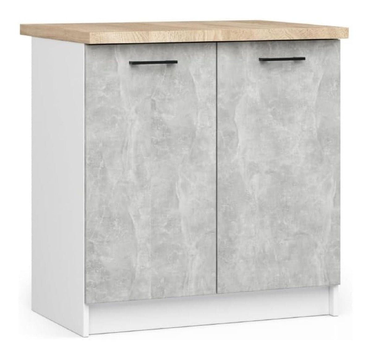 BDW - Kuchenschrank - Schrank Kuche mit Turen und Arbeitsplatte - Schrank 80 cm breit, 85 cm hoch - Kuchenschranke Einzeln, Kuchenmobel Einzelteile (Weiss/Beton)