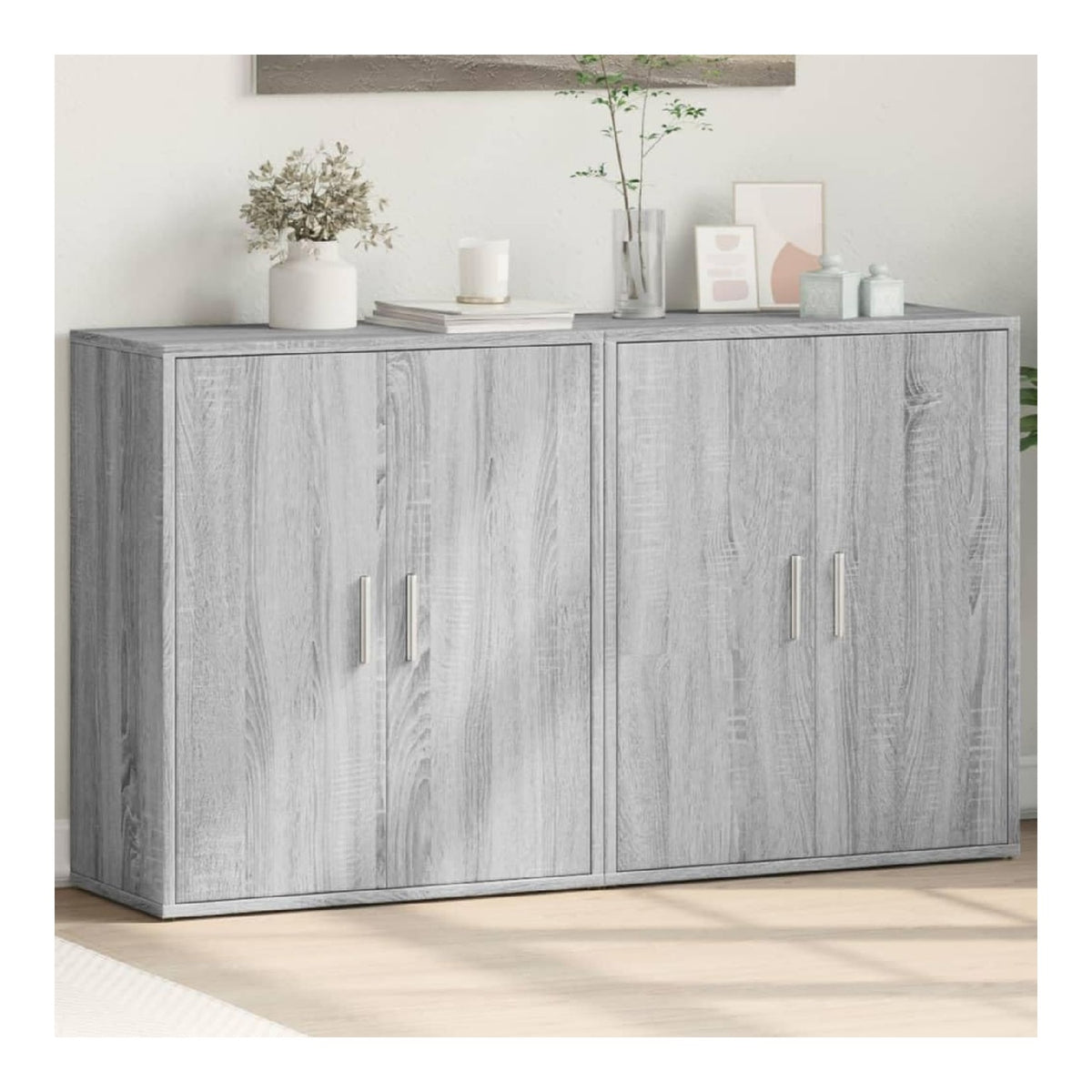 Sideboards 2 STK. Grau Sonoma-Eiche 60x31x70 cm Holzwerkstoff, Moderne Buffet Schranke mit Stauraum, langlebige Credenzas fur Wohnzimmer