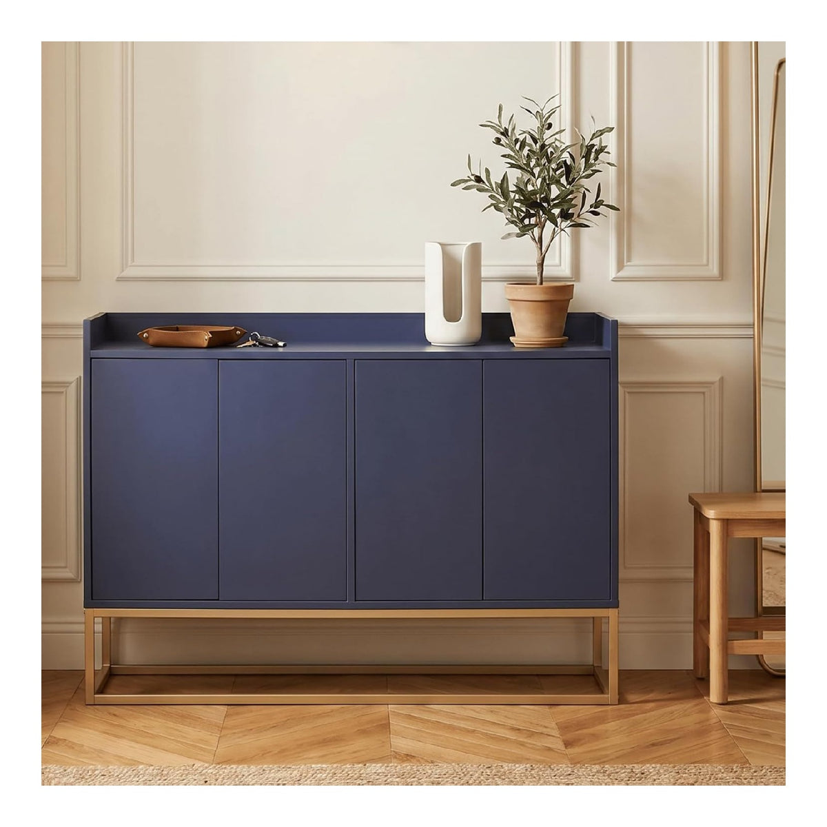 Sideboard buffetschrank mit 4 Turen, Komode Kuchenschrank Aufbewahrungsschrank Mehrzweckschrank fur Wohnzimmer Eingangsbereich Flur, Platzsparend (Blau)