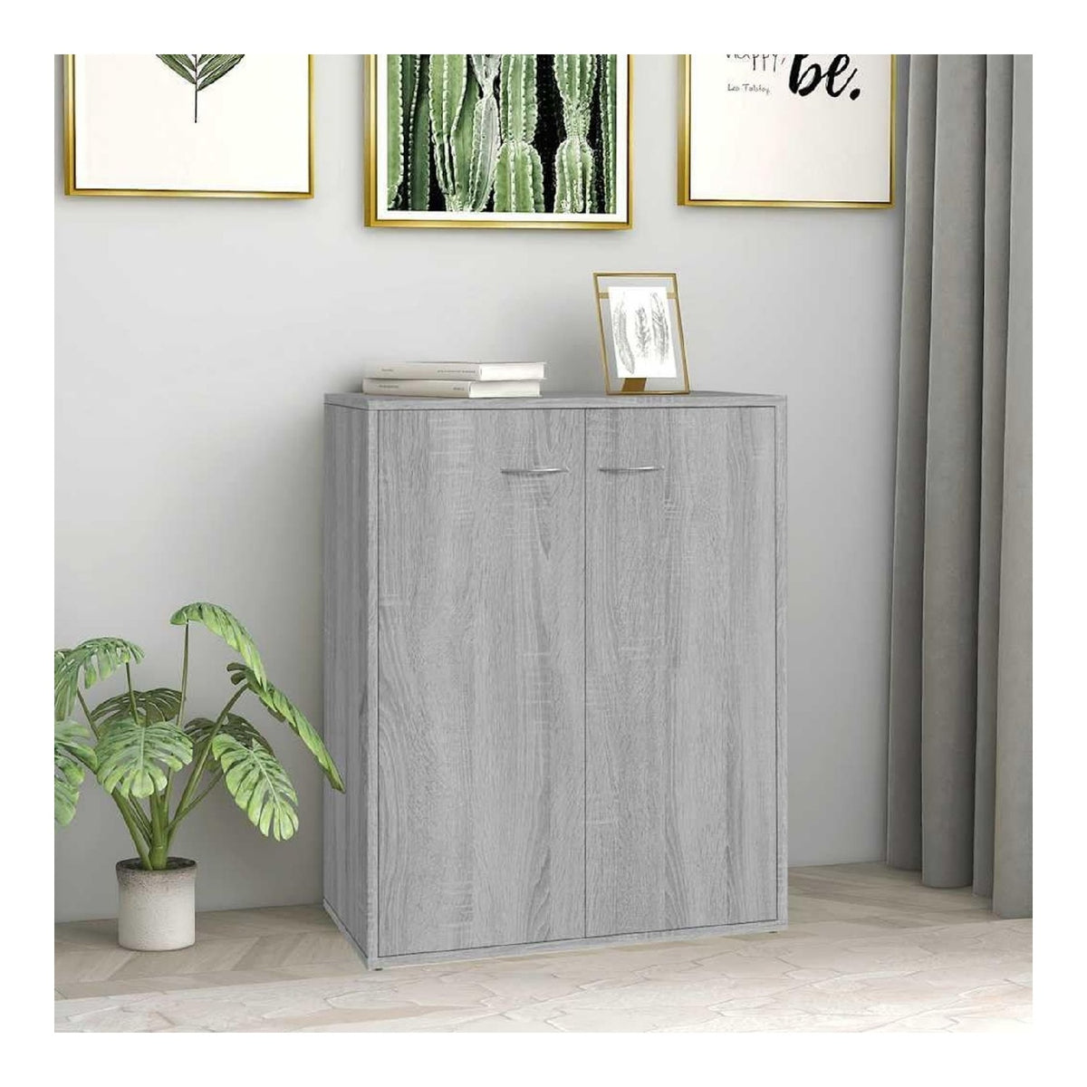Sideboard Grau Sonoma 60x30x75 cm Holzwerkstoff Schrank Wohnzimmer Kuche Buro Standregal mit 2 Facher Stauraum Mobel Vintage Turschrank Dekoration