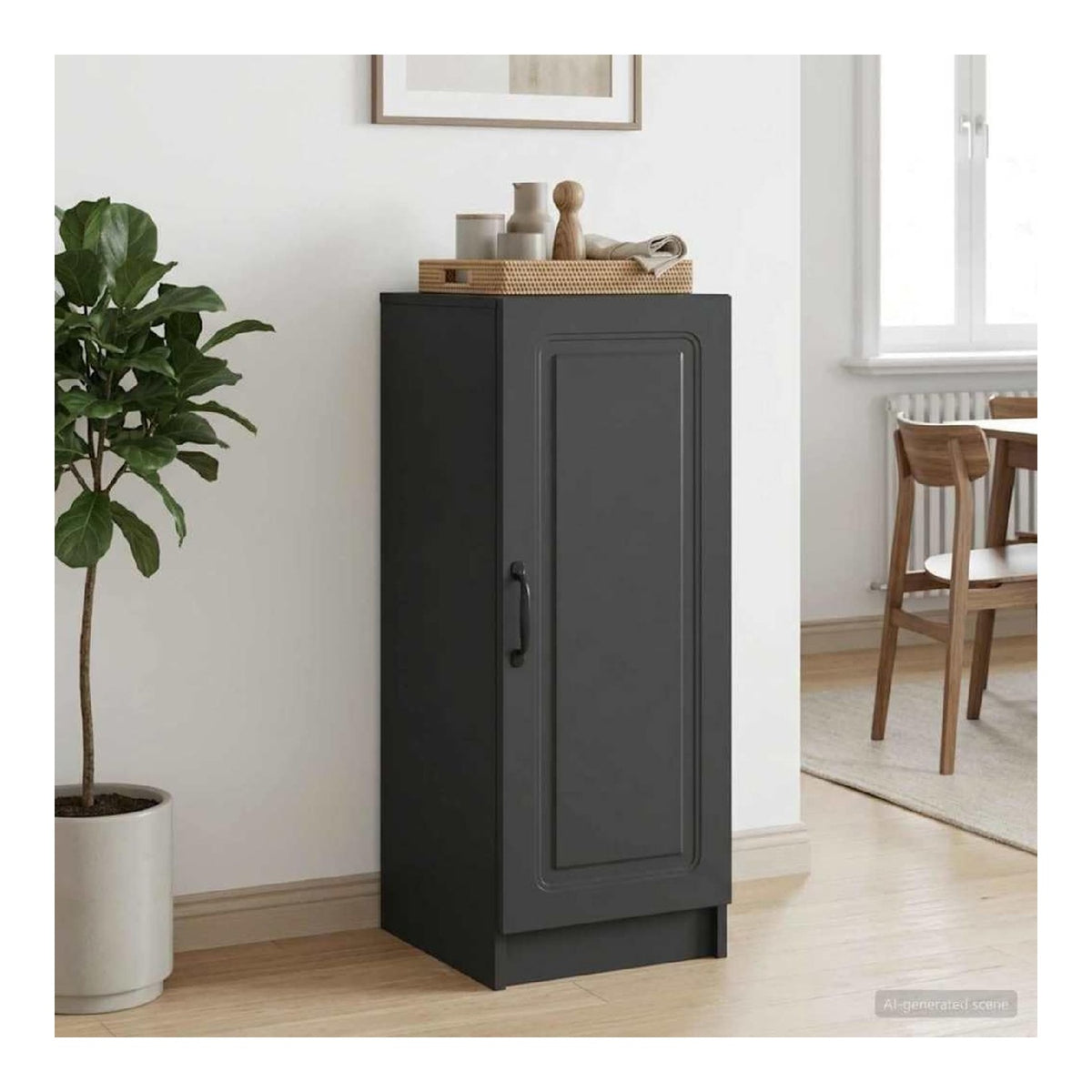 Sideboard Schwarz 33 x 34,5 x 87 cm Holzwerkstoff mit verstellbaren Regalen und 90 -Pendeltur fur Wohnzimmer Kuche Flur Mobel vielseitig