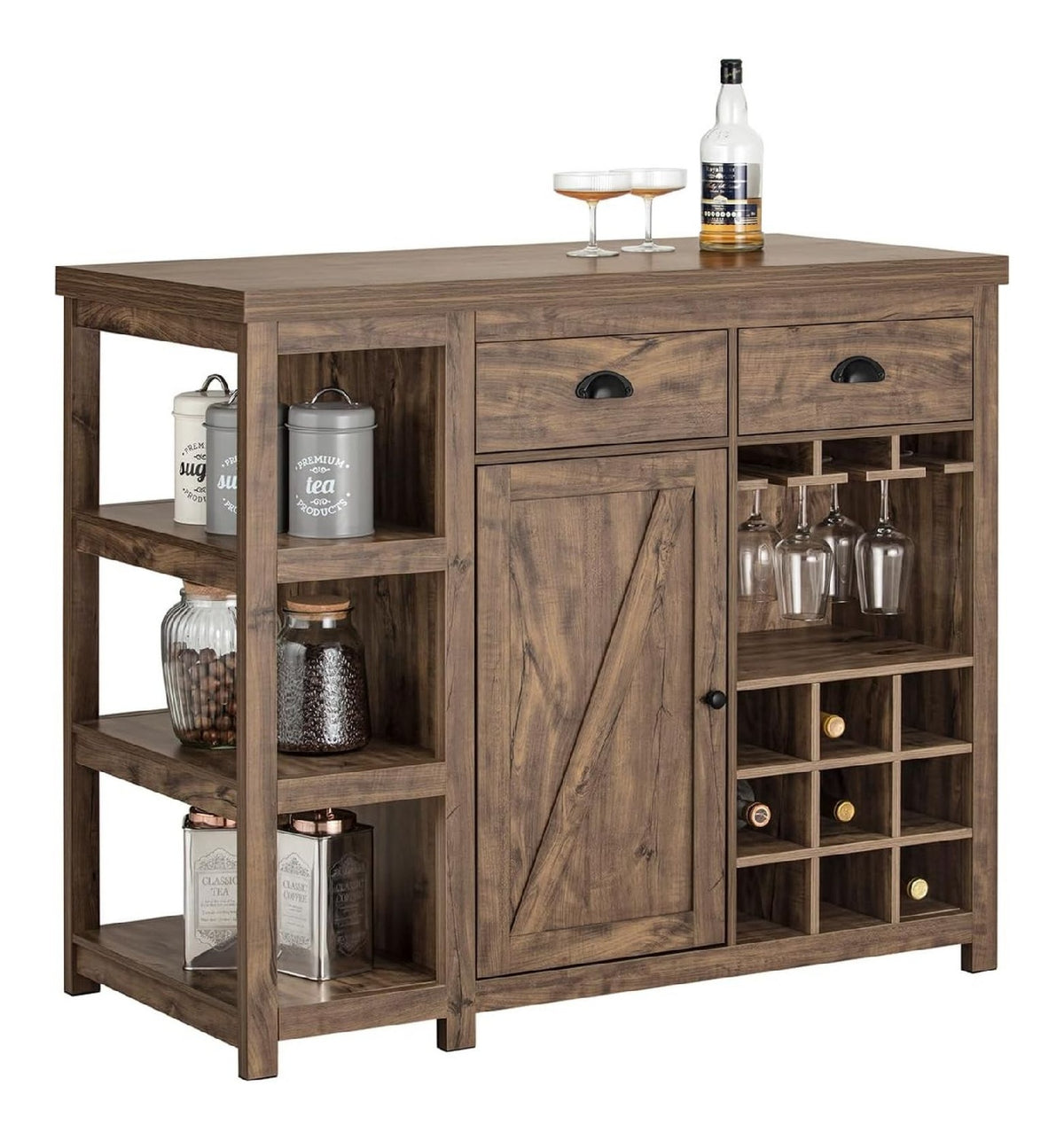 SVW20-N Kucheninsel freistehend Kuchenschrank Highborad Kommode Schrank Sideboard Bartisch Esstisch Buffet Vintage Industrie-Design BHT ca: 110x95x55cm