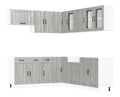 11-teiliges Kuchenschrank-Set, Grau Sonoma, Holzwerkstoff und Glas, mit verstellbaren Fu en, Eckunterschrank und Hangeschranken