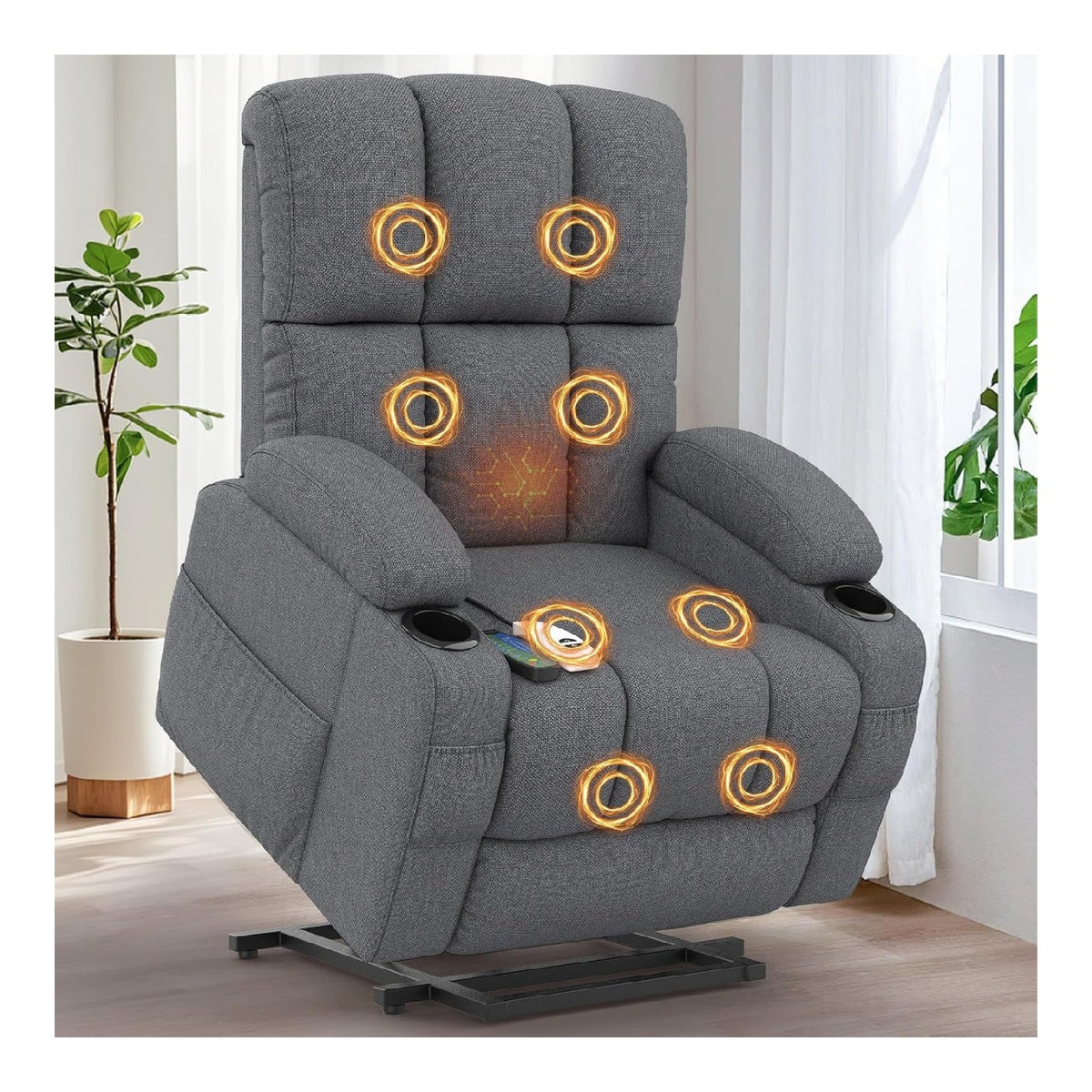 Relaxsessel Massagesessel Elektrisch Verstellbar Fernsehsessel mit Liegefunktion Massage Warmefunktion, TYP C&USB-Anschlusse, 4 Seitentaschen 2 Getrankehalter, Lesesessel TV Sessel Wohnzimmer