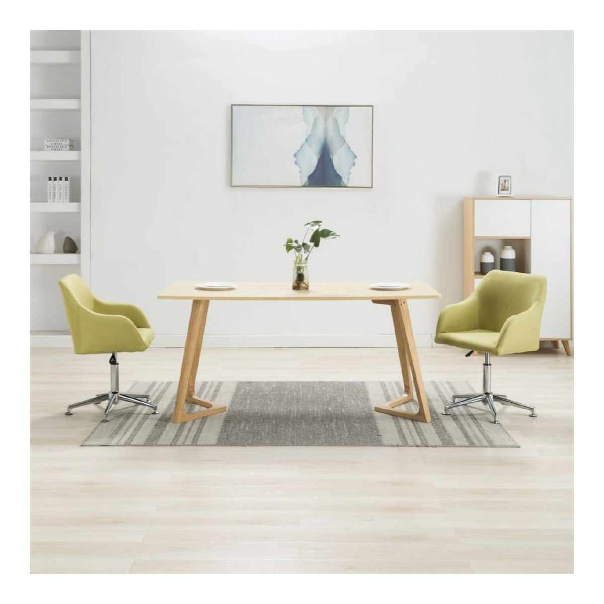 Esszimmerstuhle Drehbar Grun Stoff, 2er-Set, Hohenverstellbar, Modernes Design fur Kuche & Esszimmer, Komfortable Polsterung, 360 Drehung