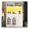Kuchenschrank mit Arbeitsplatte, Hochschrank Kuche, Buffetschrank mit LED-Beleuchtung, Esszimmerschrank mit 2 Schubladen, Verstellbaren Ablagen, Goldener Griff, Wei , 120x40x180 cm