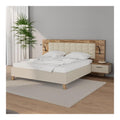 RICCIANO Bettgestell mit Nachtkommoden 180x200cm, Bett mit Polsterkopfteil, Holzwerkstoff, Stabeiche Holzdekor/Kaschmir Beige, 296,5 cm breit x 119,7 cm hoch x 210 cm tief