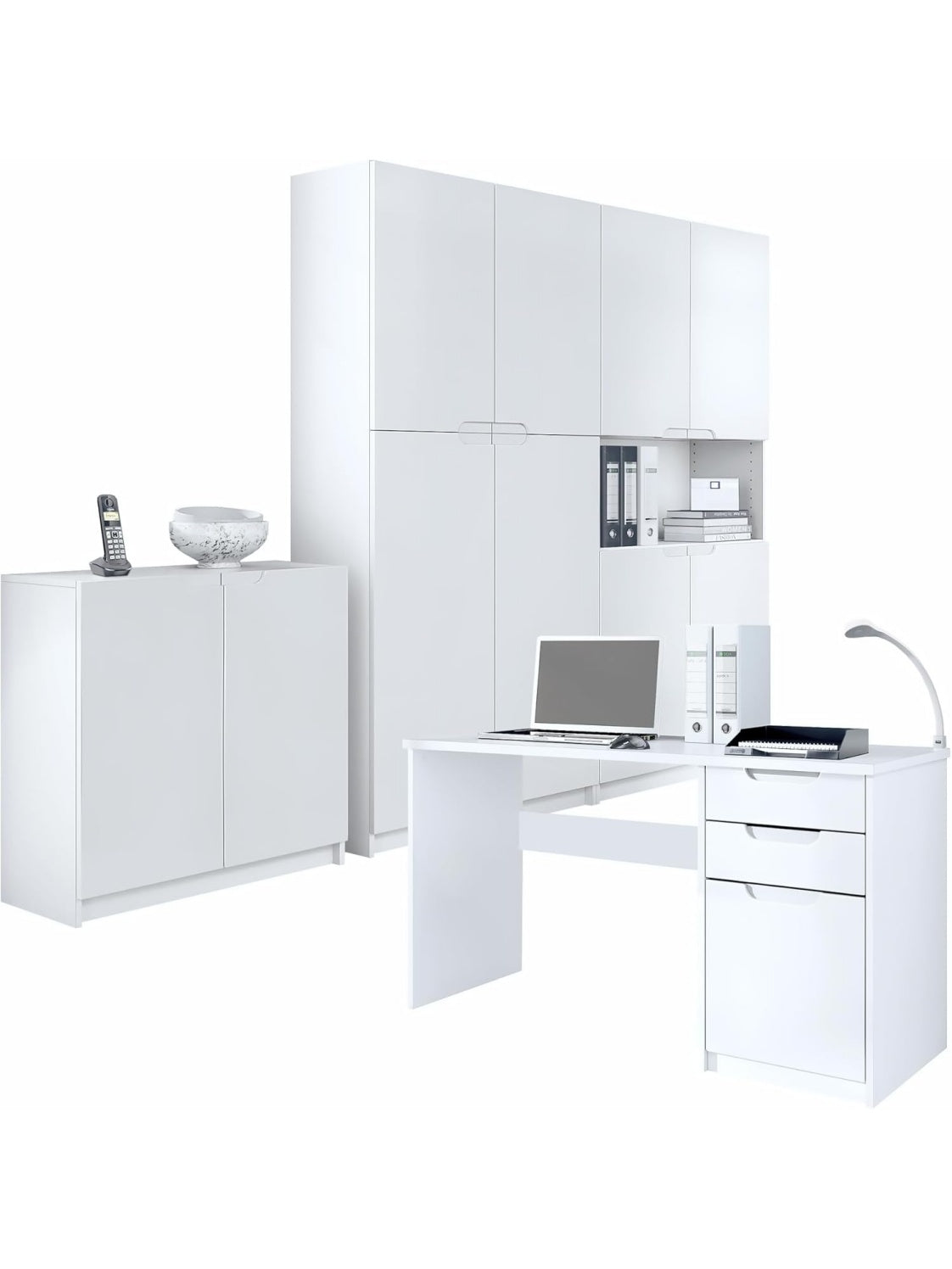 Komplettes Buromobel Set in Weiss Matt fur Arbeitszimmer und Homeoffice