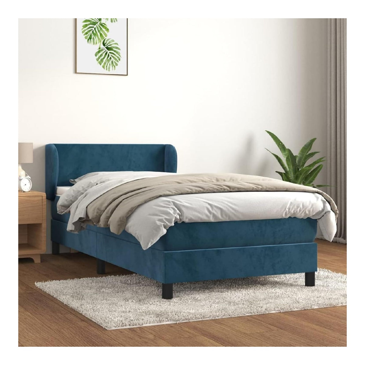 Boxspringbett mit Taschenfederkernmatratze, dunkelblau, 193x93x78/88 cm, ideal fur Rucken- und Bauchschlafer Model3127347
