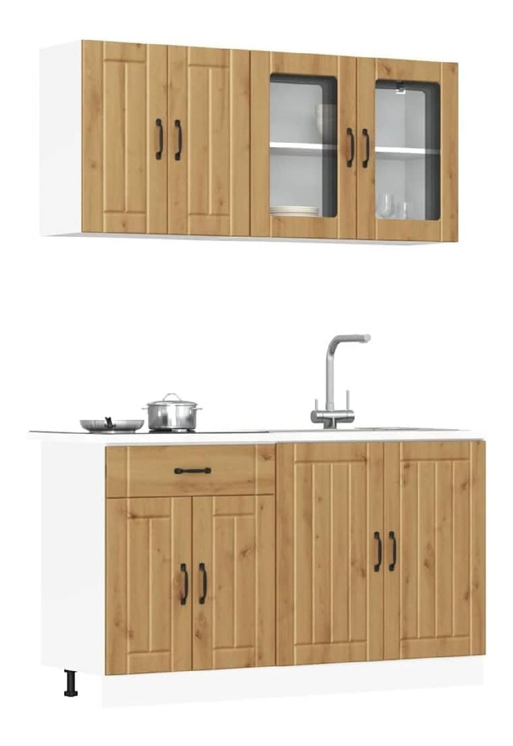 4-TLG. Kuchenschrank-Set Kalmar Artisan-Eiche Holzwerkstoff Mehrzweckschrank mit viel Stauraum fur Kuche, Spulenschrank, Unterschrank, Hangeschrank, Buffet, Organizer